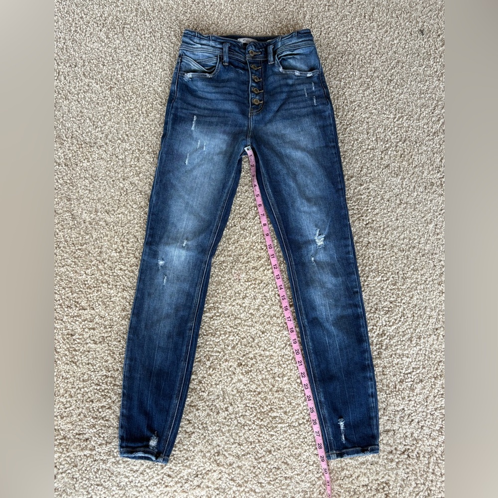 KanCan Ultra High Rise Skinny “Kurvy” Distressed Jeans in Dark Blue